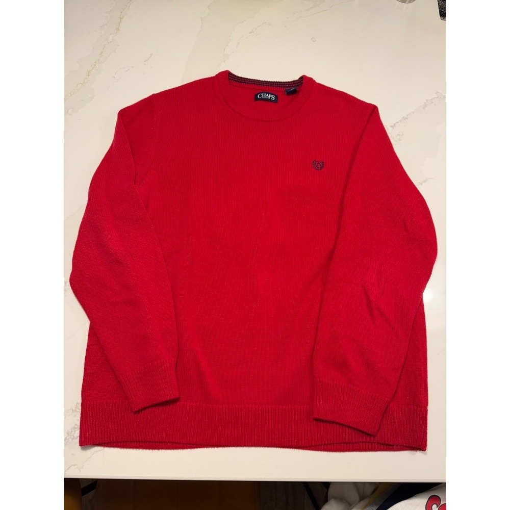 Chaps Mens XL Red Crewneck Knit Sweater Embroidered Crest Logo Pullover
